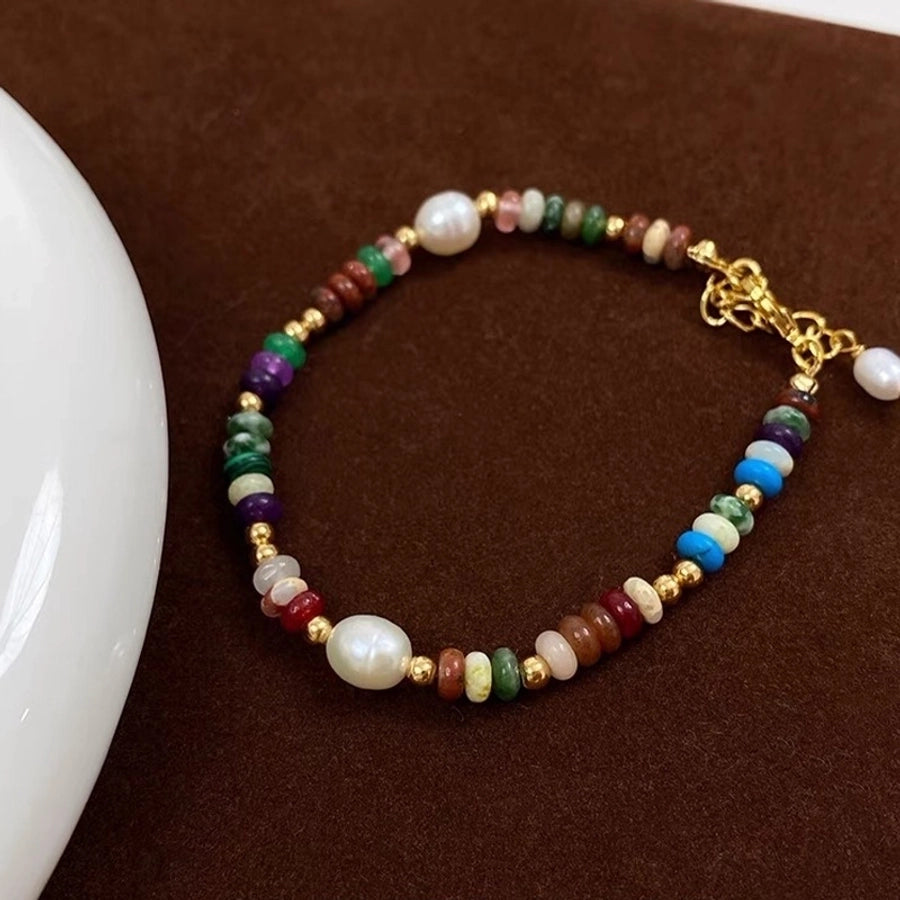 Colorful Arm Candy Bracelet Stainless Steel Natural Pearl Natural Stone