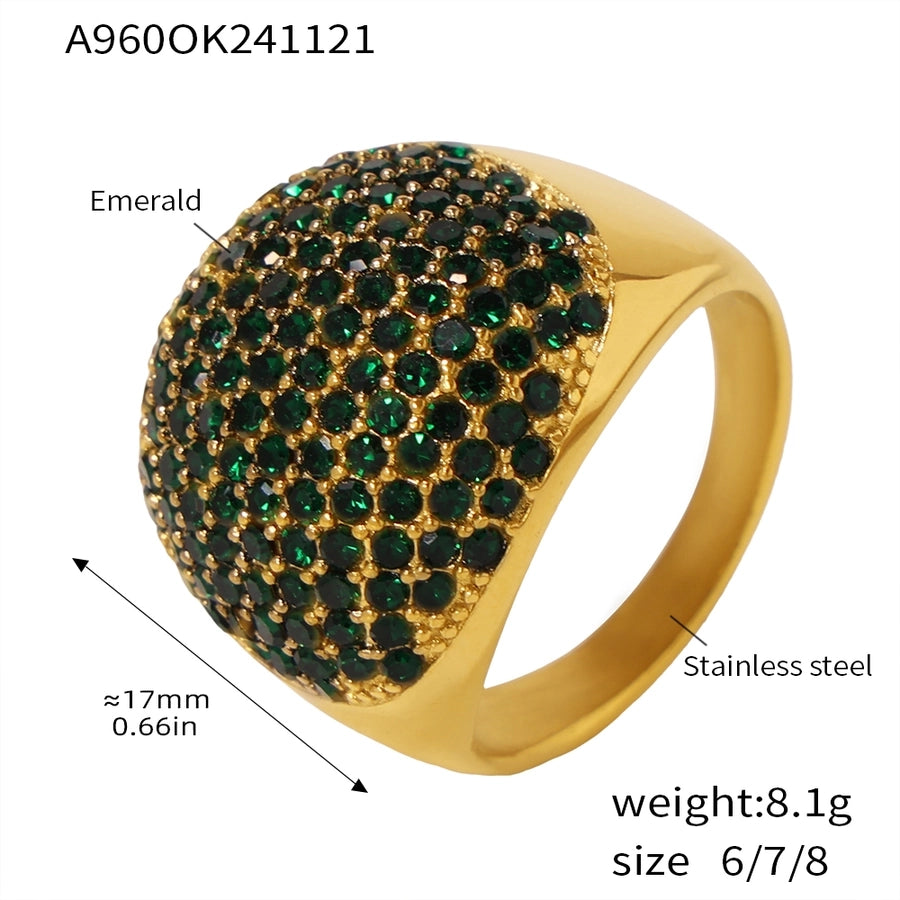 Dome Titanium Steel Zircon Ring - 18K Gold Plated