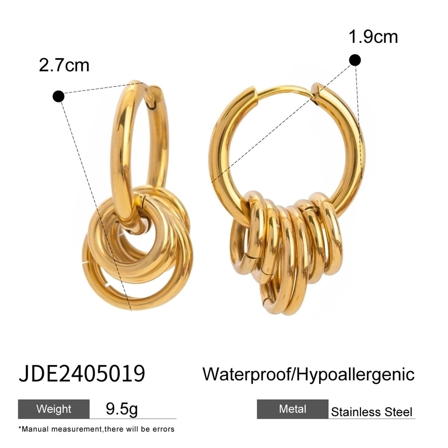 1 Pair Hoop with Rings Earrings, Stainless Steel-Gold Plated