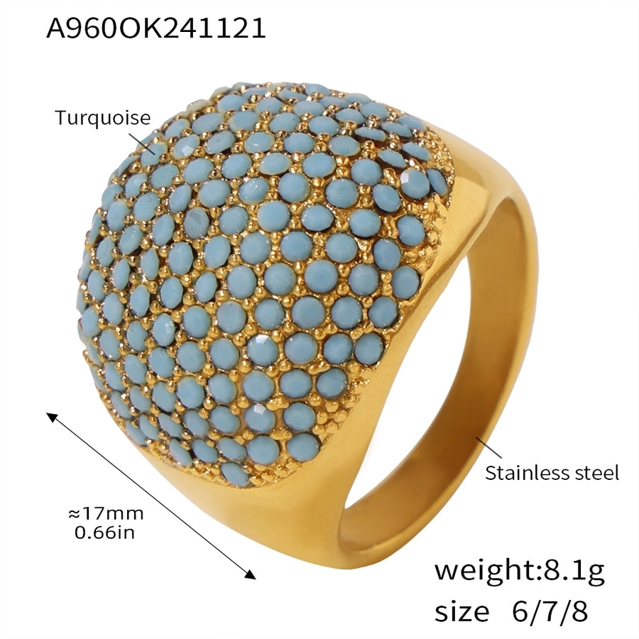 Dome Titanium Steel Zircon Ring - 18K Gold Plated