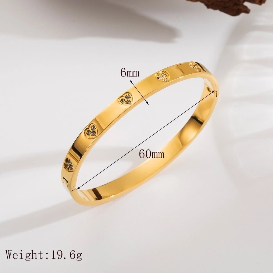 Heart Stone Bangle Stainless Steel 18K Gold Plated Zircon