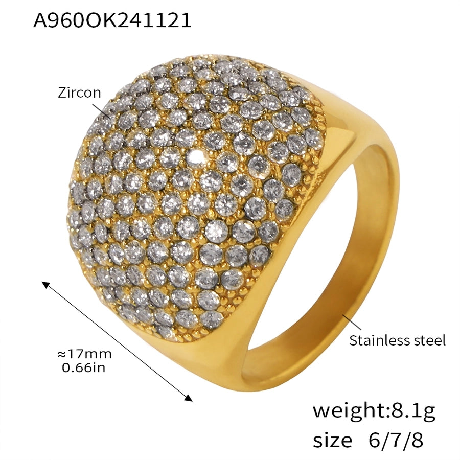 Dome Titanium Steel Zircon Ring - 18K Gold Plated