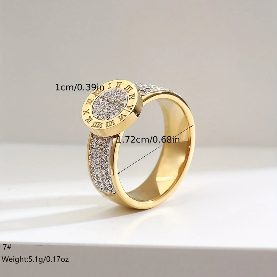 Circle Stainless Steel Rhinestones 14K Gold Plated Ring