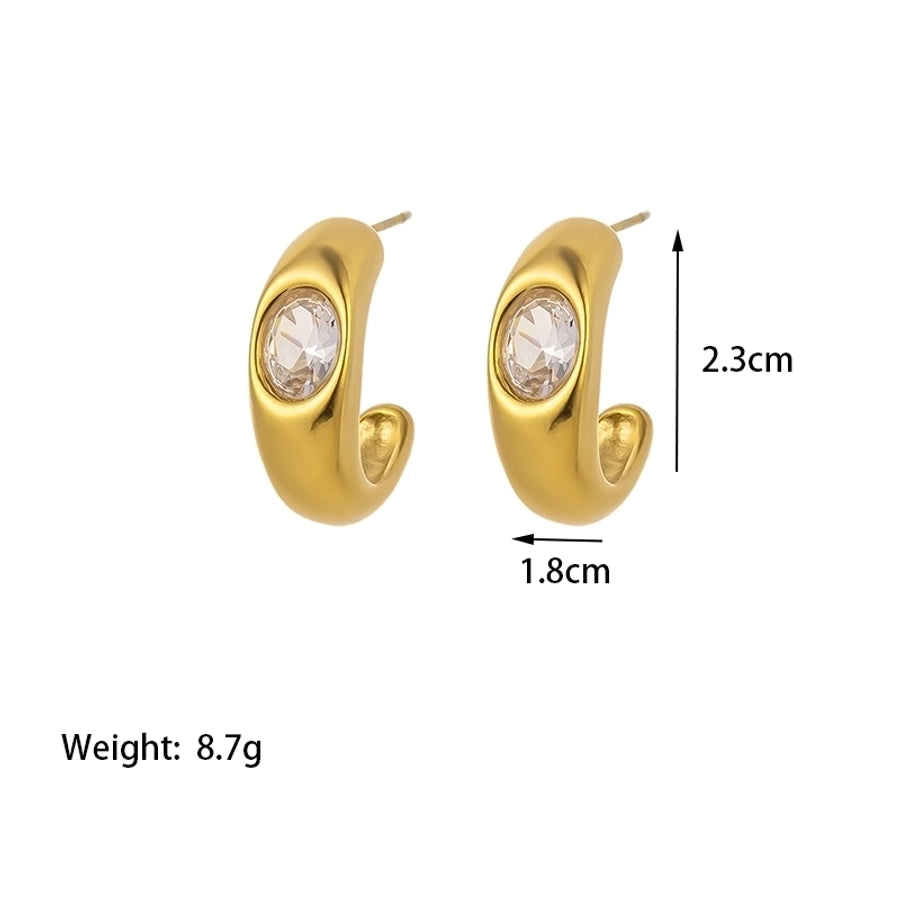 1 Pair Large Rhinestone Hoops Stainless Steel 18K Gold Plated