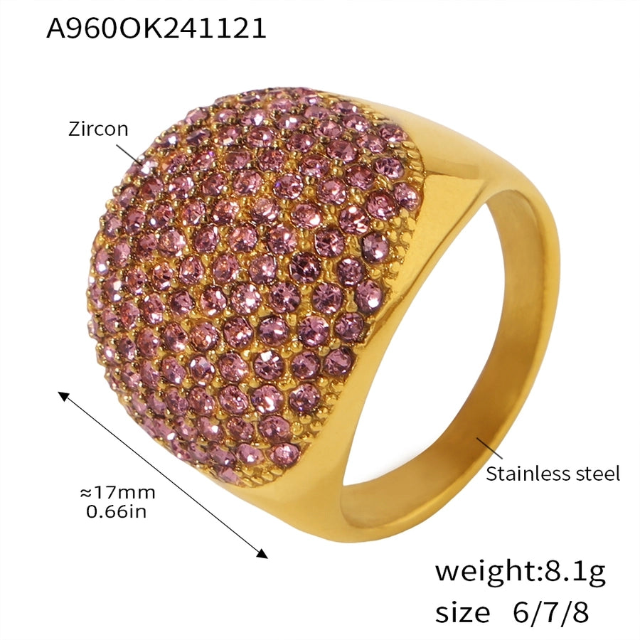 Dome Titanium Steel Zircon Ring - 18K Gold Plated