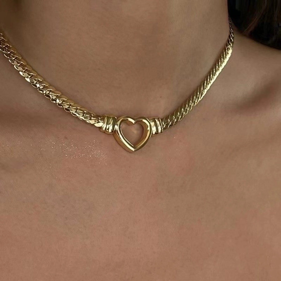 Hollow Heart Stainless Steel, 18K Gold Plated Necklace or Bracelet