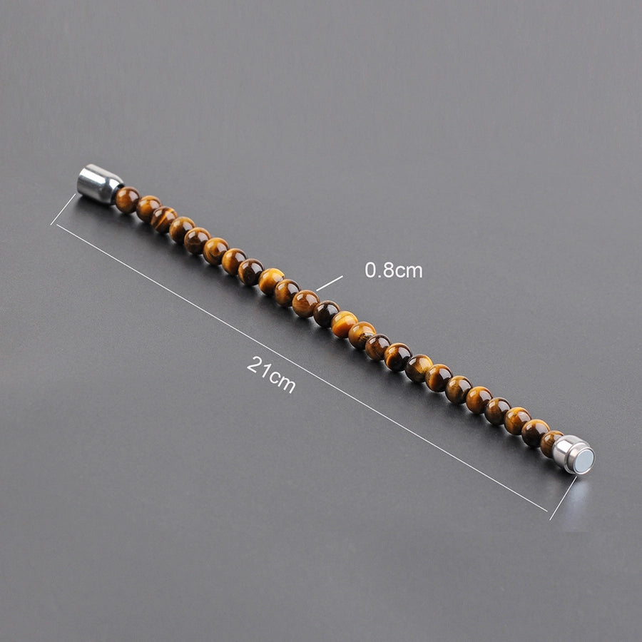 Men's Magnet Round Stainless-Steel Natural Stone Beaded Bracelet