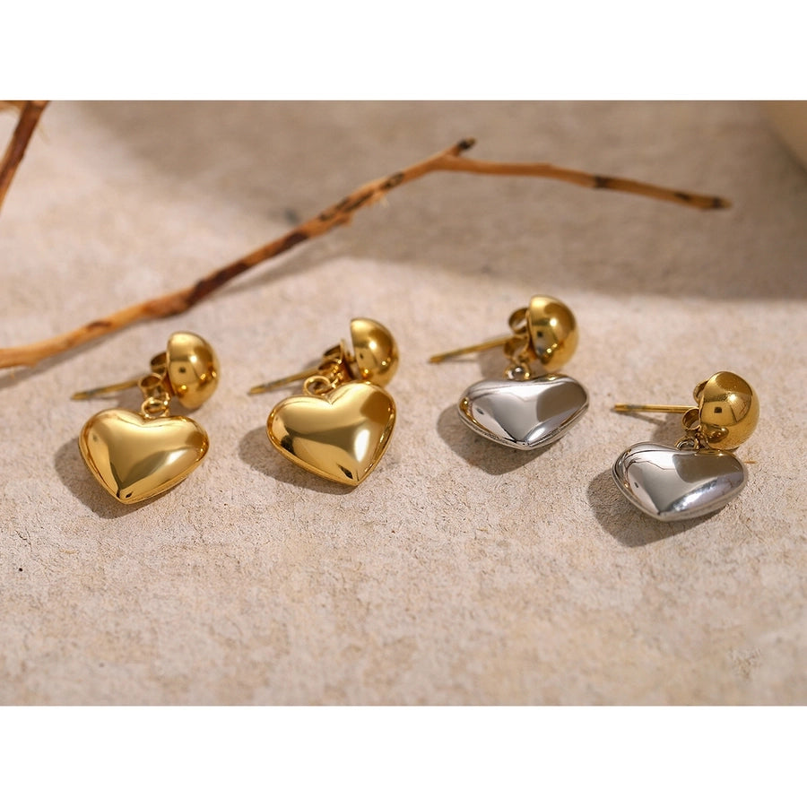 1 Pair Dangle Heart Ball, Stainless Steel 18K Gold Plated Earrings