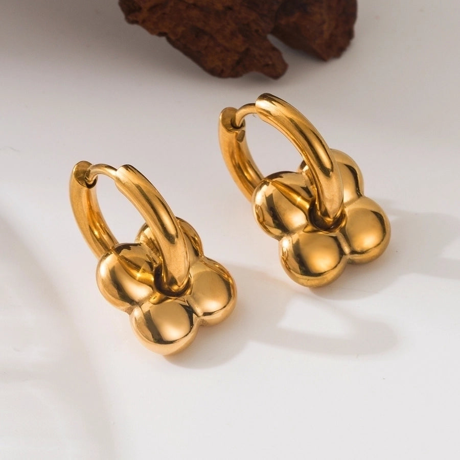 1 Pair Flower Drop Stainless Steel 18K Gold Plated Earrings