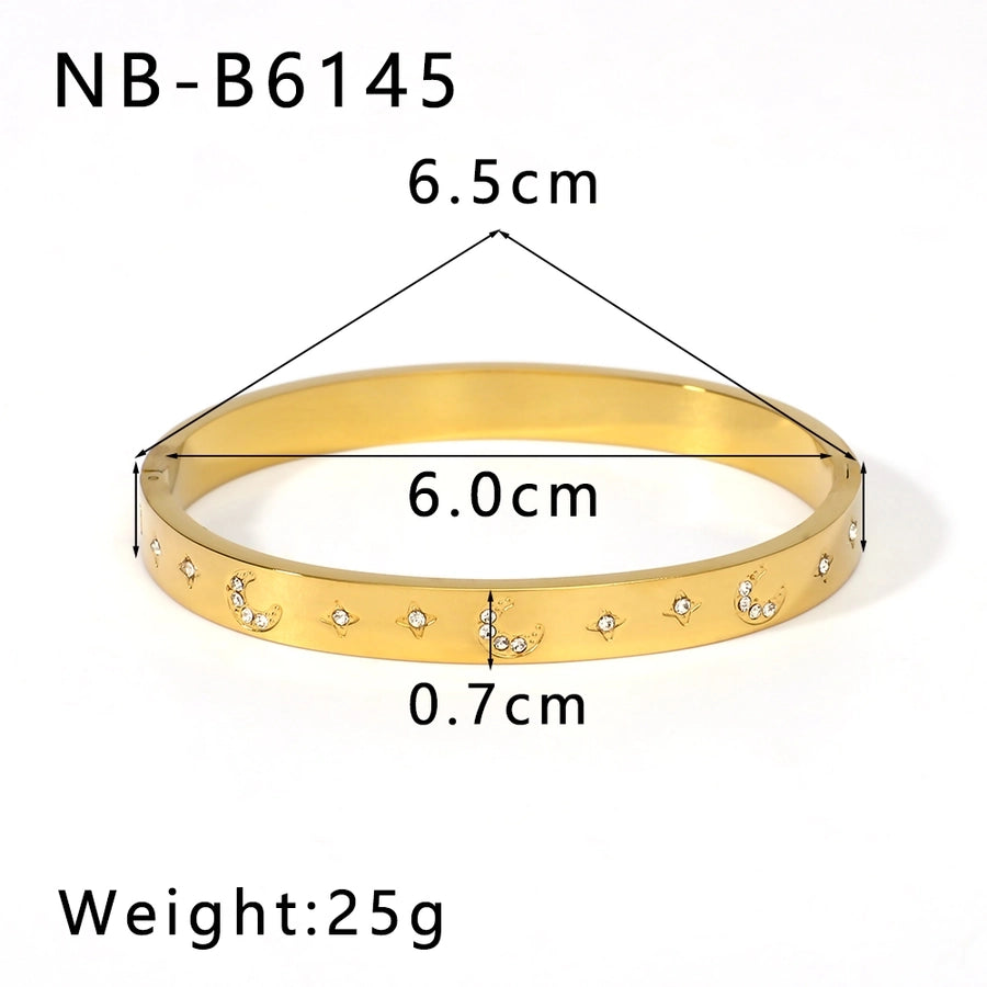 Simply Her Stainless Steel 18K Gold Plated Zircon Bangle