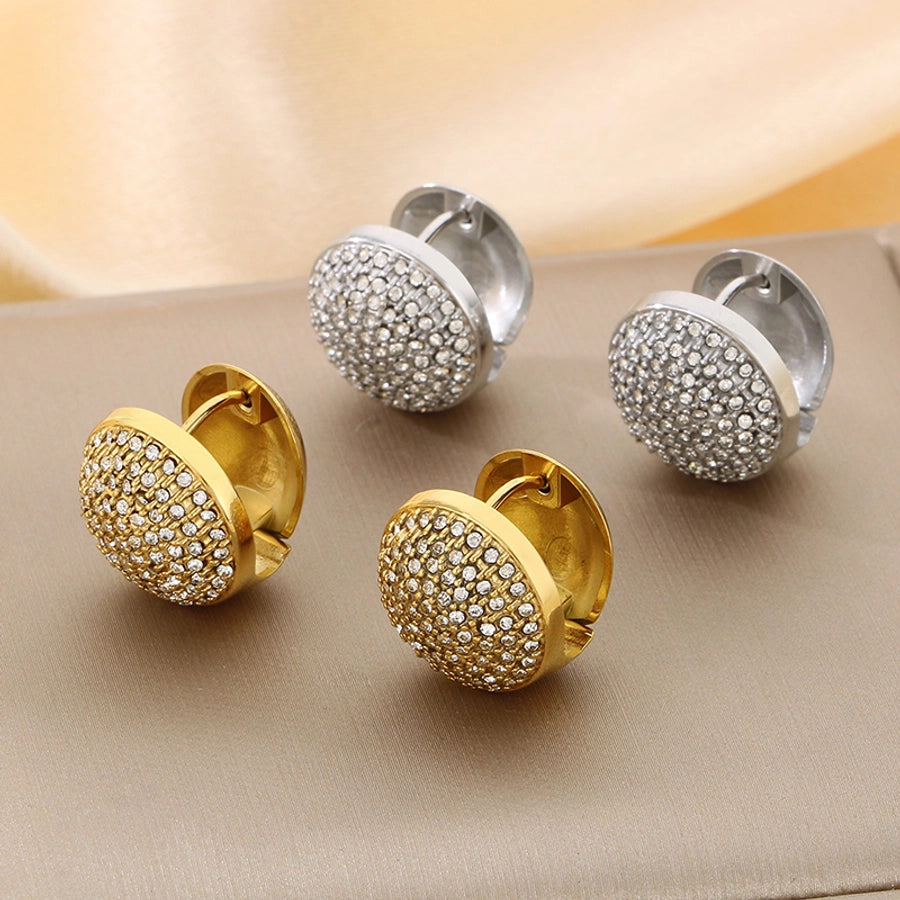 1 Pair Zircon Dial Huggies Stainless Steel, 18K Gold Plated Earrings