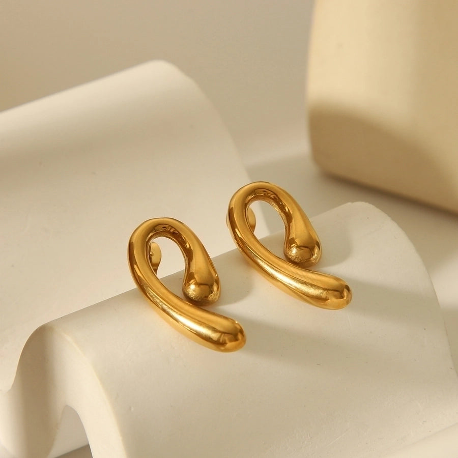 1 Pair Hook Geometric Solid Stainless Steel 18K Gold Plated Ear Studs