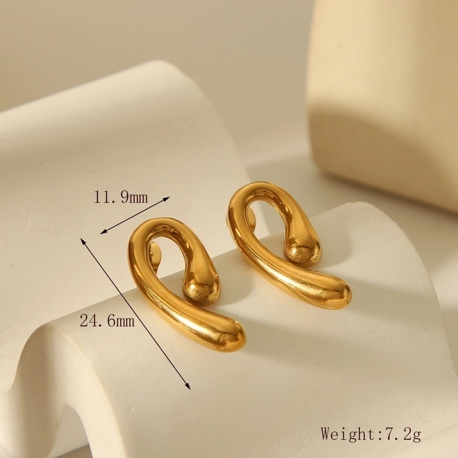 1 Pair Hook Geometric Solid Stainless Steel 18K Gold Plated Ear Studs