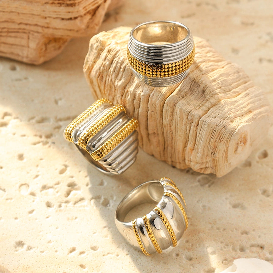 Versatile Vintage Style Rings - Stainless Steel 14K Gold-Plated Two-Tone Metal