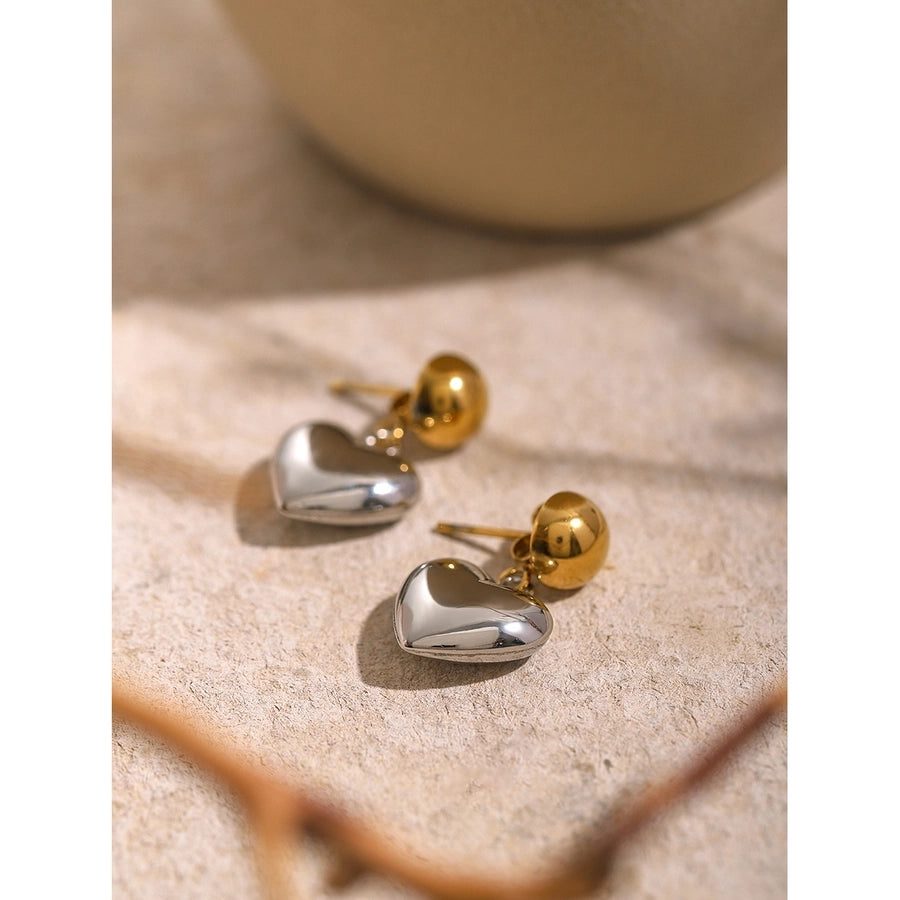 1 Pair Dangle Heart Ball, Stainless Steel 18K Gold Plated Earrings