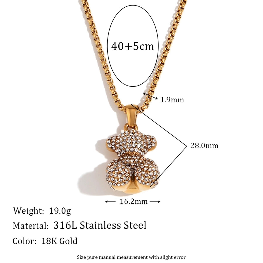 Bear Hugg Stainless Steel Rhinestones 18K Gold Plated Necklace