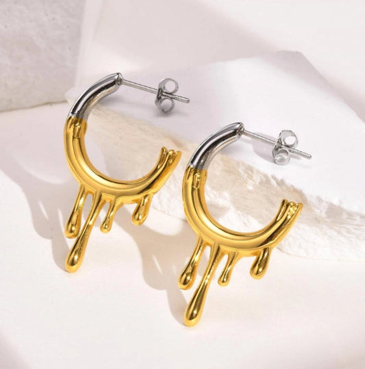 Liquid C Drop Earrings 304 Stainless Steel Titanium Steel 18K Gold Plated