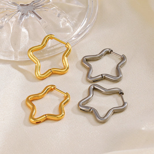 1 Pair Star Stainless Steel 18K Gold Plated Earrings