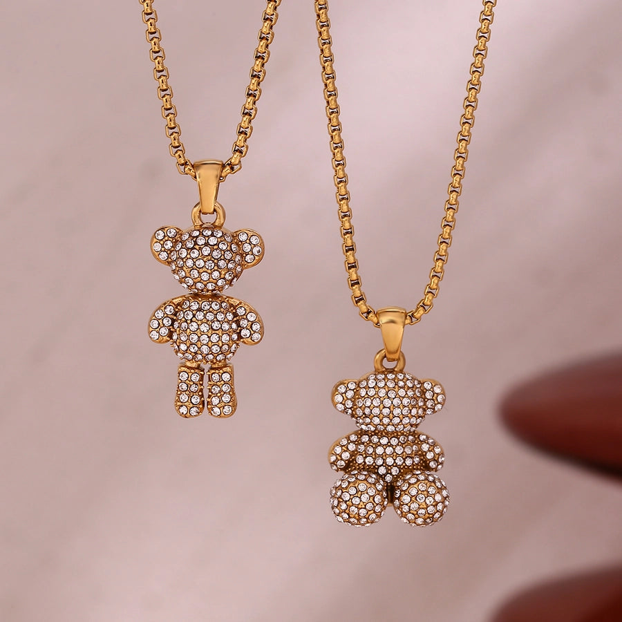 Bear Hugg Stainless Steel Rhinestones 18K Gold Plated Necklace