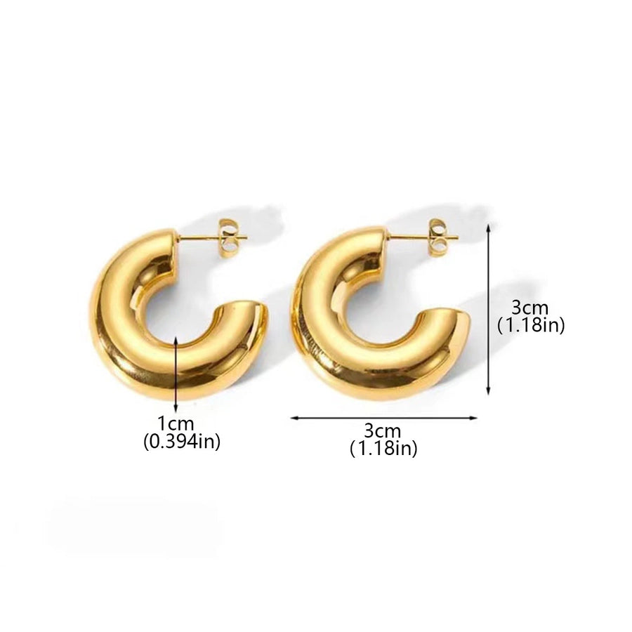 1 paire de boucles d'oreilles en forme de C épais, acier inoxydable, plaqué or 18 carats 