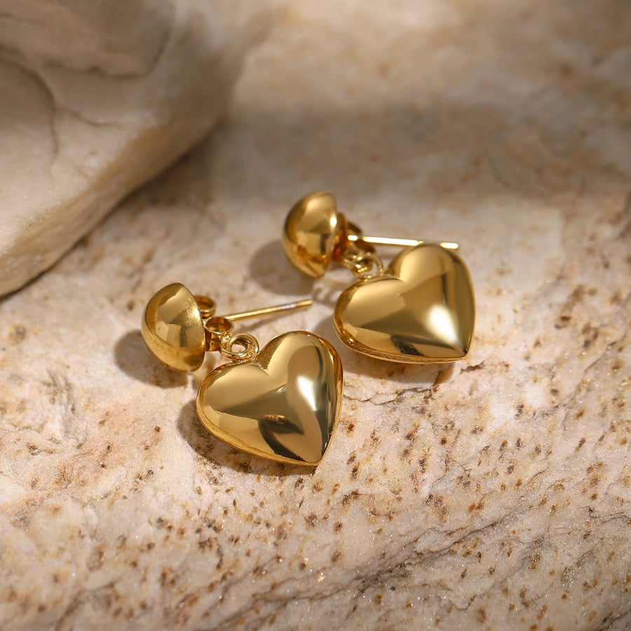 1 Pair Dangle Heart Ball, Stainless Steel 18K Gold Plated Earrings