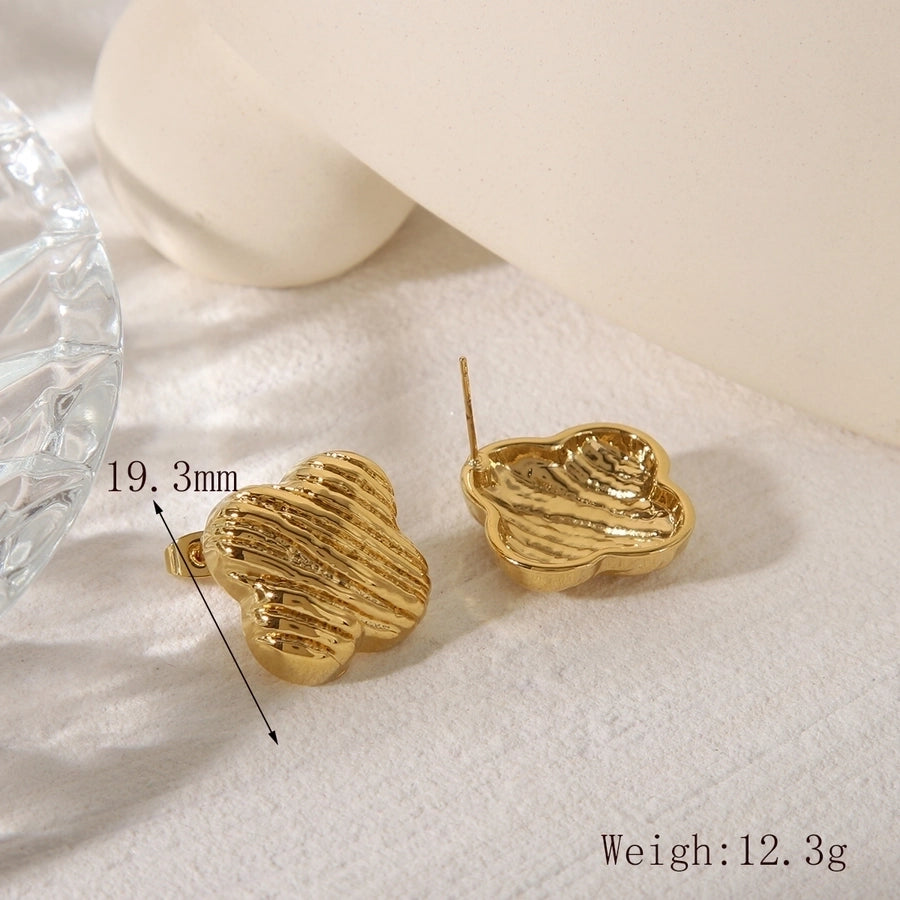 1 Pair Vintage Style Clover Stainless Steel 18K Gold Plated Ear Studs