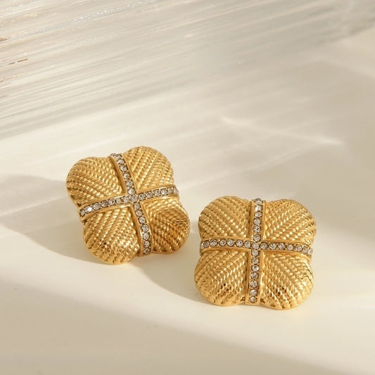 1 Pair Elegant Square Zircon 18K Gold Plated Ear Studs