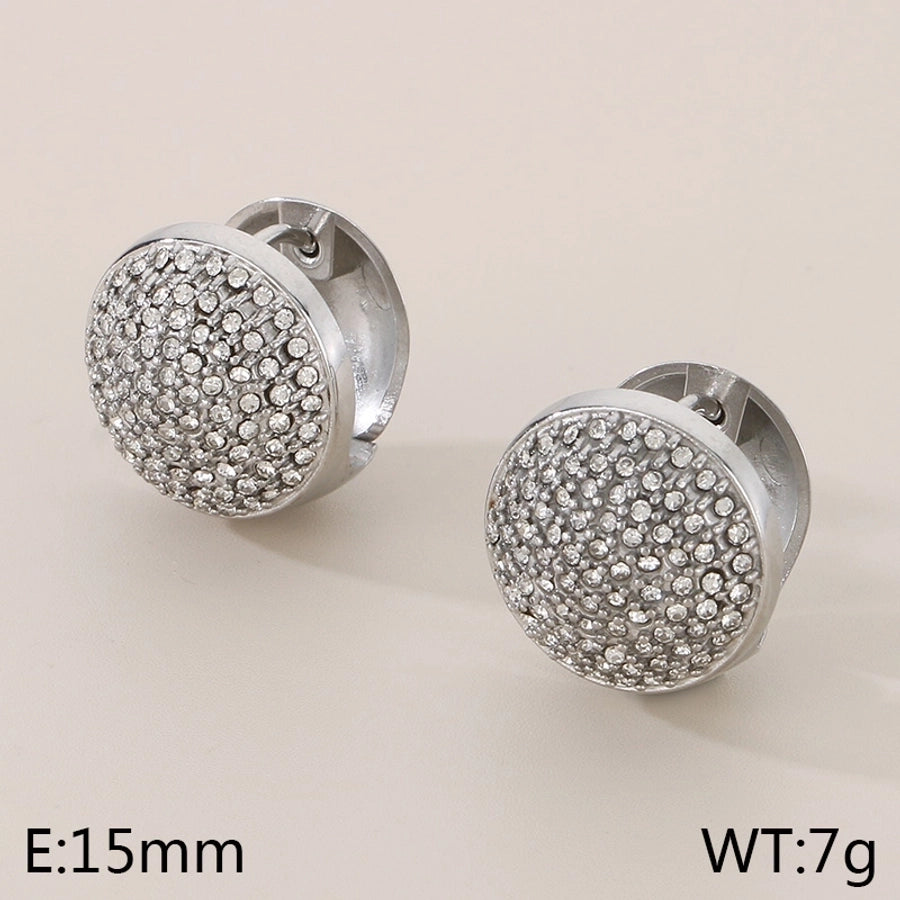 1 Pair Zircon Dial Huggies Stainless Steel, 18K Gold Plated Earrings