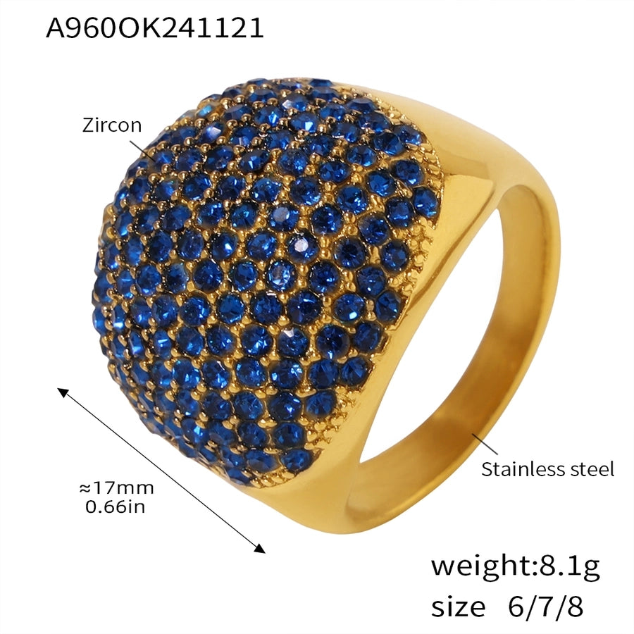 Dome Titanium Steel Zircon Ring - 18K Gold Plated