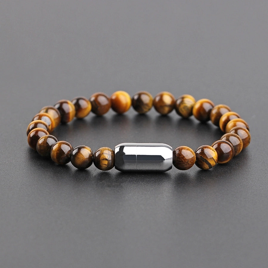 Men's Magnet Round Stainless-Steel Natural Stone Beaded Bracelet