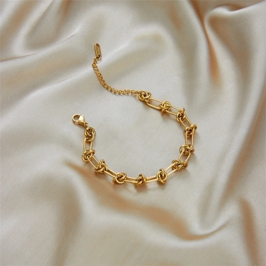 Knotted Stainless-Steel, Gold-Plated Bracelet Necklace