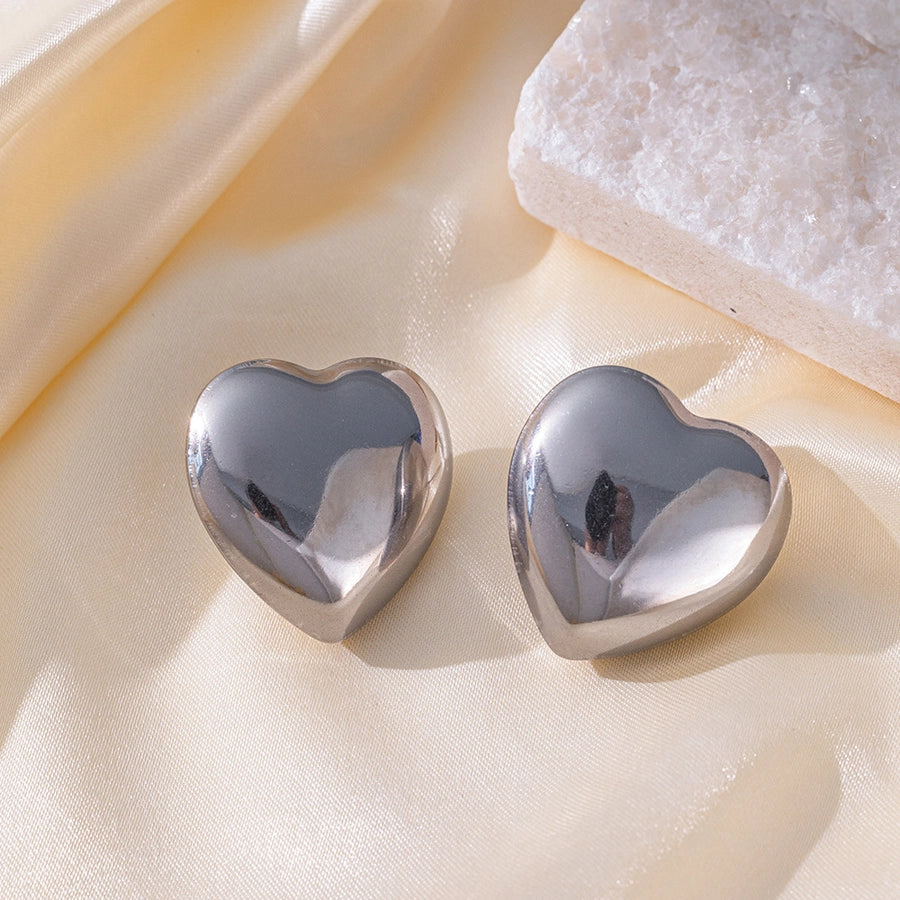 1 Pair Vintage Heart Ear Studs Stainless Steel 18K Gold Plated