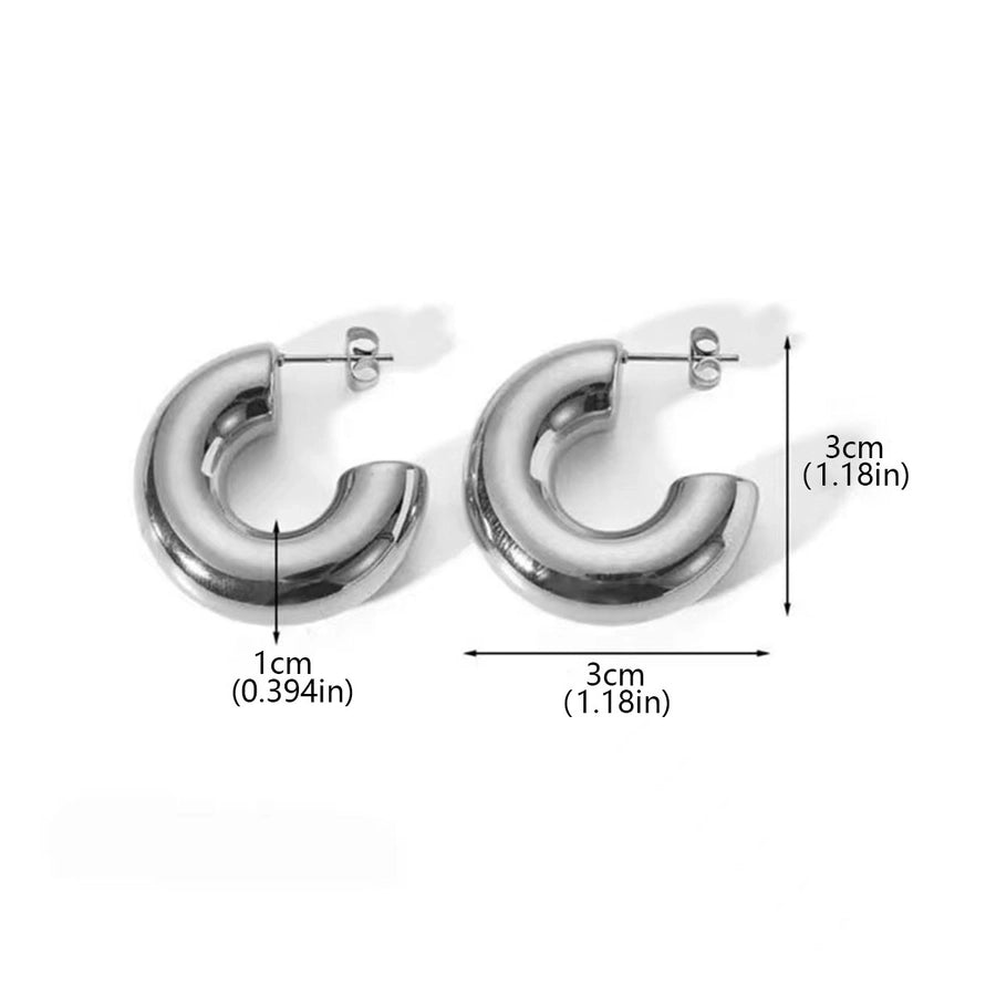 1 paire de boucles d'oreilles en forme de C épais, acier inoxydable, plaqué or 18 carats 