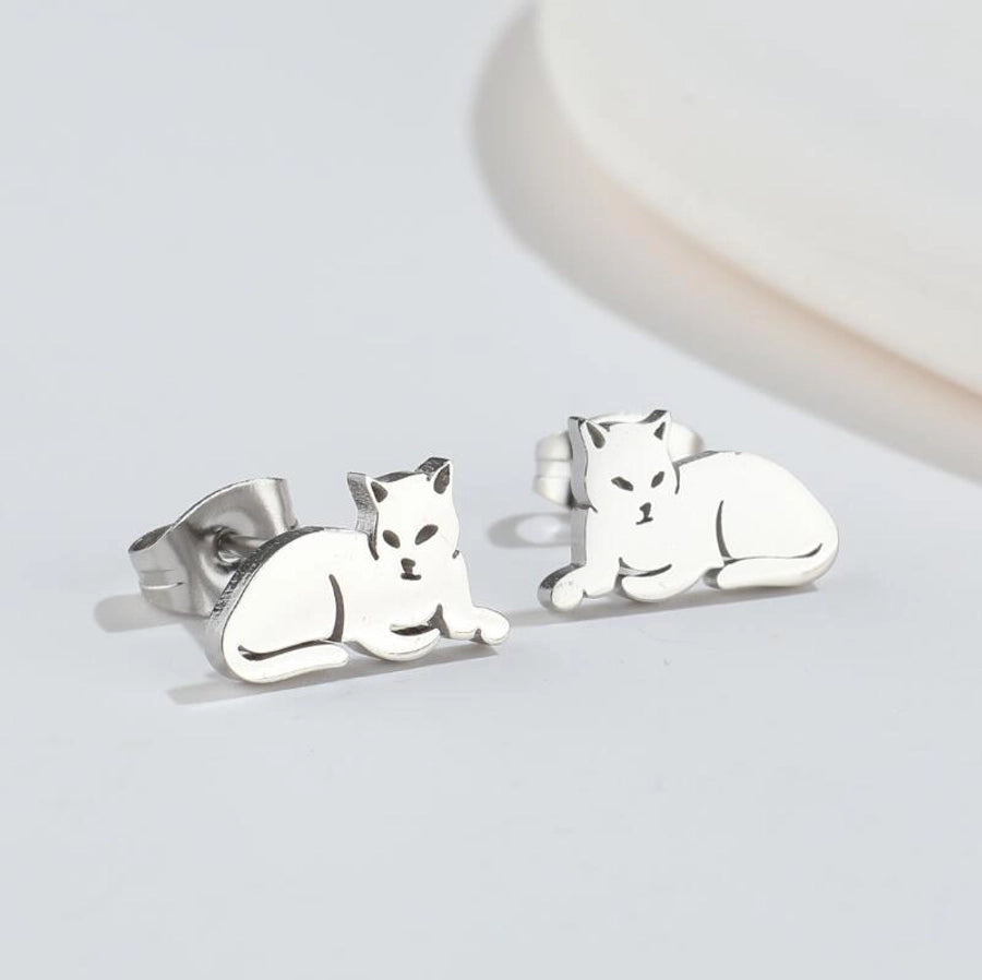 Hollow Animal Stud Earrings Stainless Steel 18K Gold Plated