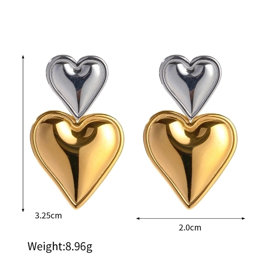 1 Pair Double Heart Stainless Steel Drop Earrings