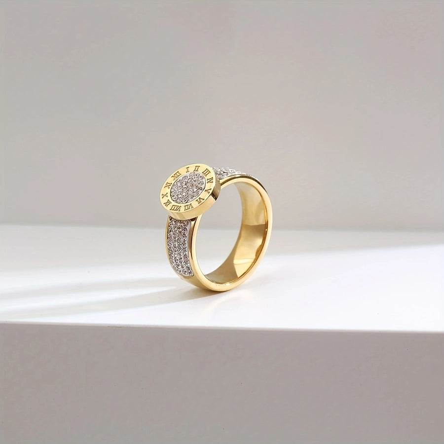 Circle Stainless Steel Rhinestones 14K Gold Plated Ring