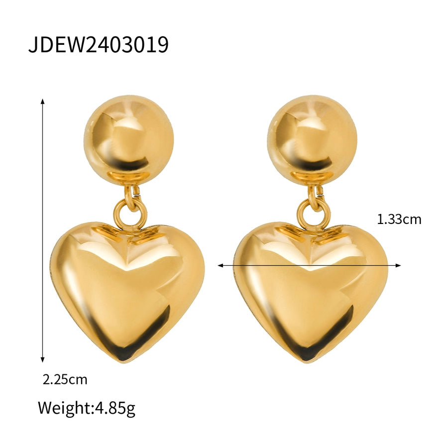 1 Pair Dangle Heart Ball, Stainless Steel 18K Gold Plated Earrings