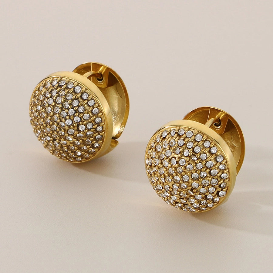 1 Pair Zircon Dial Huggies Stainless Steel, 18K Gold Plated Earrings