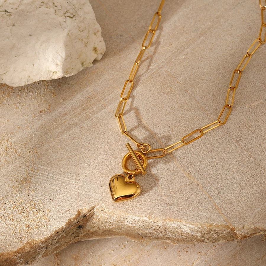 Collier Coeur Trombone Acier Inoxydable Plaqué Or 18 Carats 