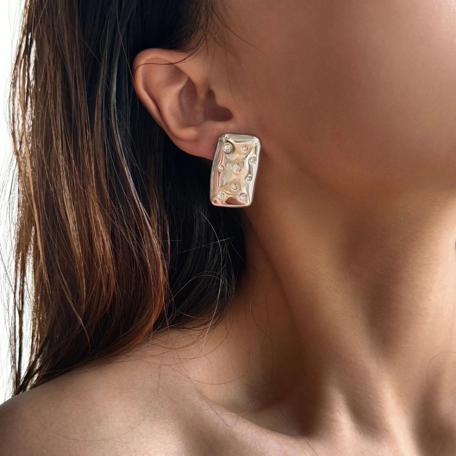 HER- Zircon Square Stainless Steel, 18K Gold Plated Studs