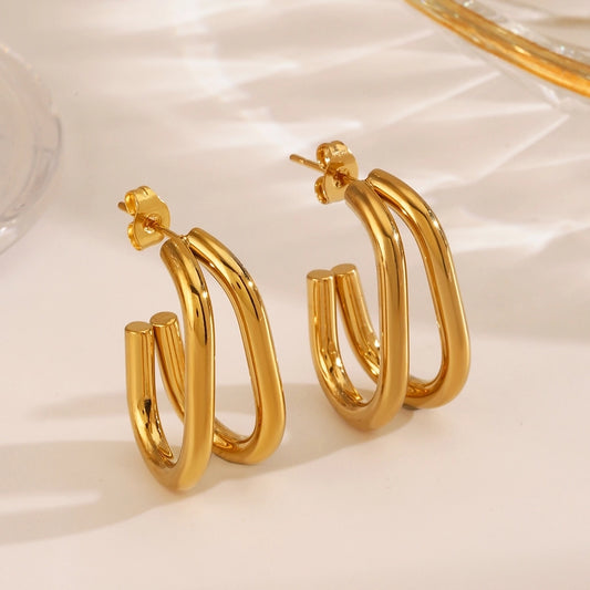 1 Pair Classy Style Stainless Steel 18K Gold Plated Earrings