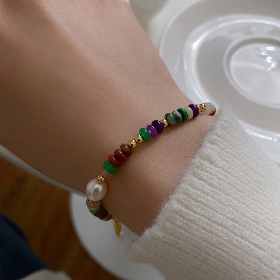 Colorful Arm Candy Bracelet Stainless Steel Natural Pearl Natural Stone