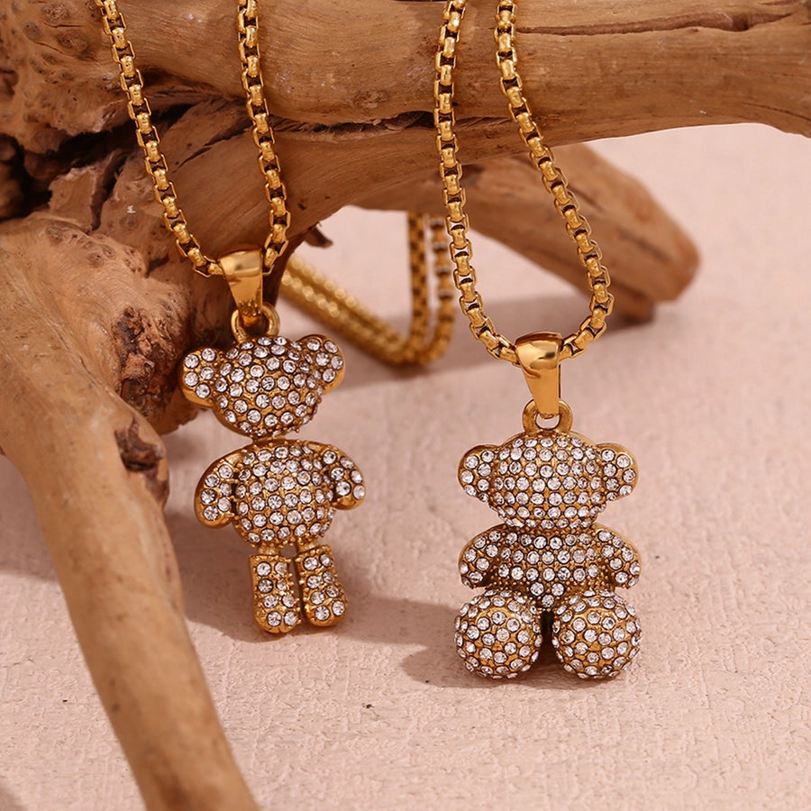 Bear Hugg Stainless Steel Rhinestones 18K Gold Plated Necklace