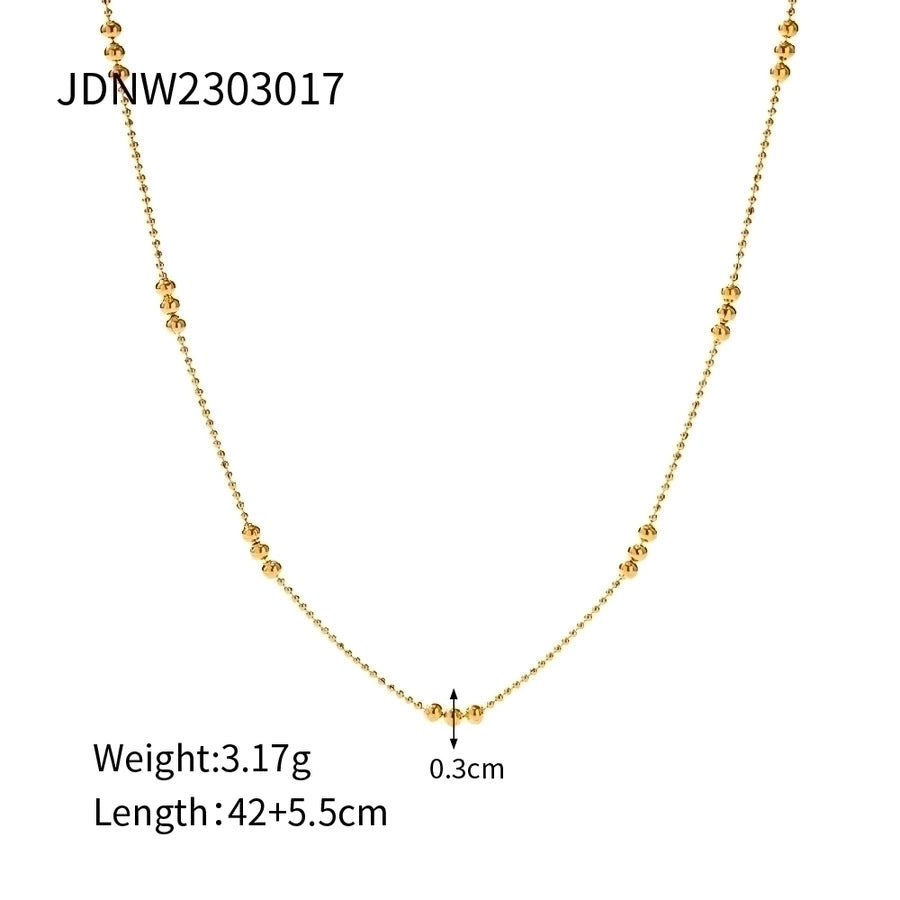 Beaded Bar Necklace Stainless Steel 18K Gold Plated