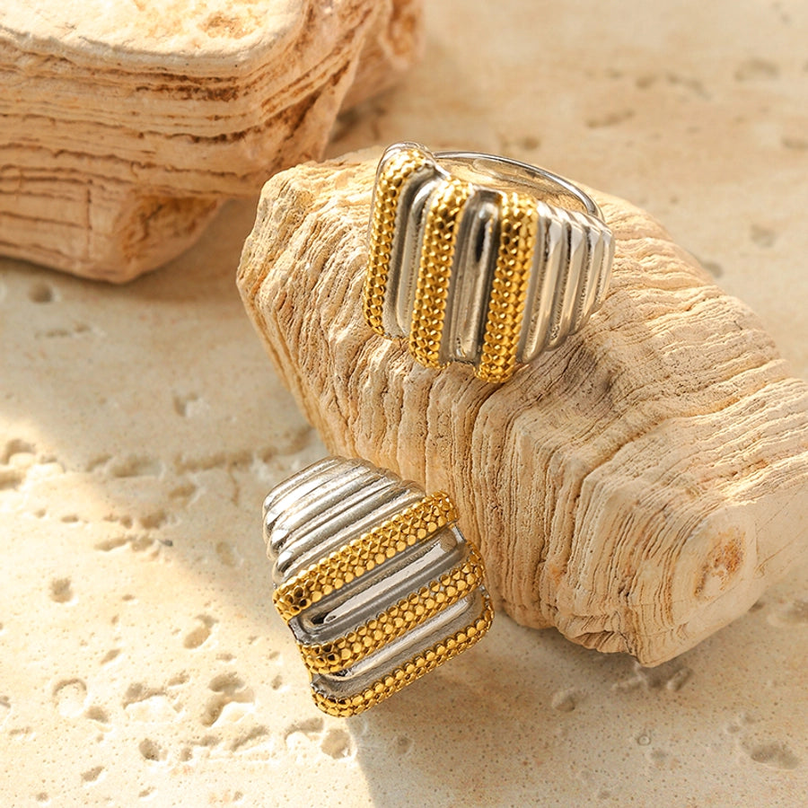 Versatile Vintage Style Rings - Stainless Steel 14K Gold-Plated Two-Tone Metal