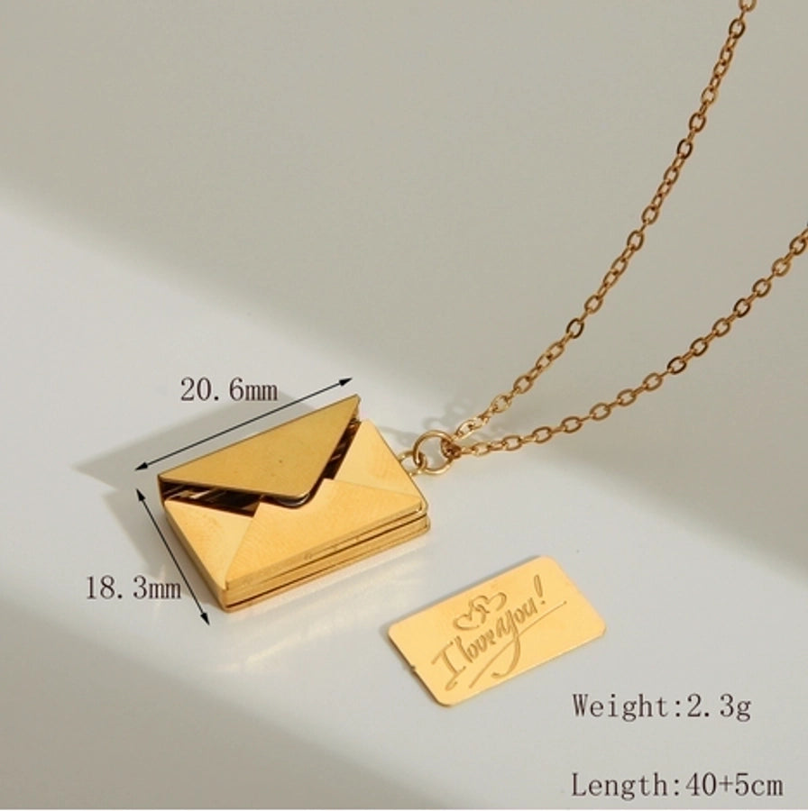 Special Delivery Envelope Necklace Stainless Steel 18K Gold Plated