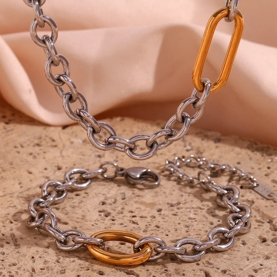 Two Tone O Link Stainless Steel 18K Gold Plated Bracelets Necklace