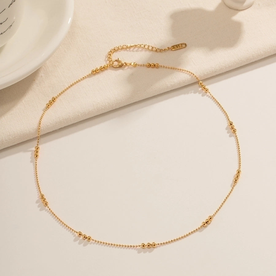 Beaded Bar Necklace Stainless Steel 18K Gold Plated