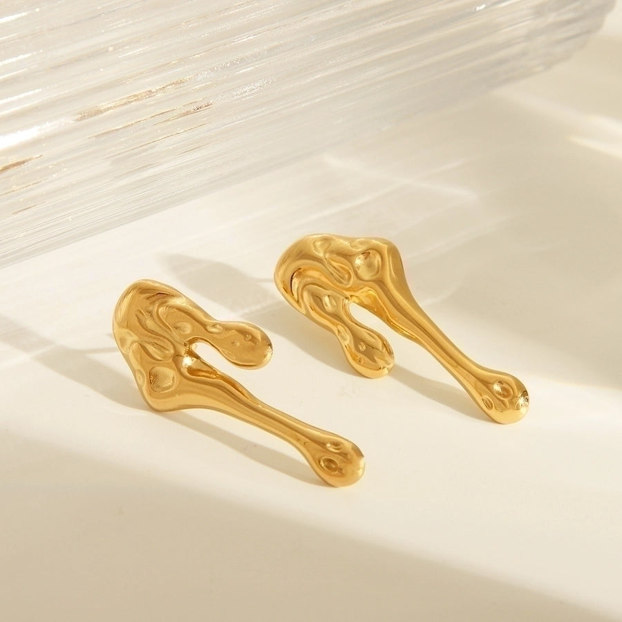 Liquid Drop Stainless Steel 18K Gold Plated Ear Studs