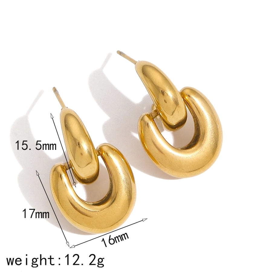 1 paire de boucles d'oreilles de style décontracté en forme géométrique, en acier inoxydable plaqué or 18 carats 